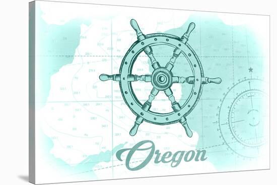 Oregon - Ship Wheel - Teal - Coastal Icon-Lantern Press-Stretched Canvas