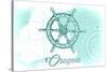 Oregon - Ship Wheel - Teal - Coastal Icon-Lantern Press-Stretched Canvas