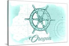 Oregon - Ship Wheel - Teal - Coastal Icon-Lantern Press-Stretched Canvas