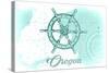 Oregon - Ship Wheel - Teal - Coastal Icon-Lantern Press-Stretched Canvas
