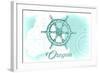 Oregon - Ship Wheel - Teal - Coastal Icon-Lantern Press-Framed Art Print