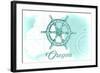 Oregon - Ship Wheel - Teal - Coastal Icon-Lantern Press-Framed Art Print