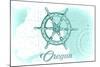 Oregon - Ship Wheel - Teal - Coastal Icon-Lantern Press-Mounted Art Print