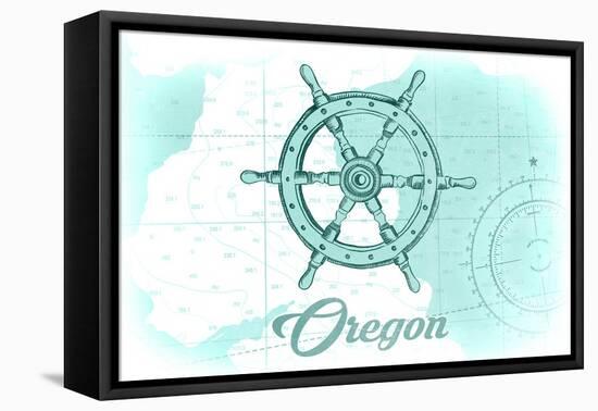 Oregon - Ship Wheel - Teal - Coastal Icon-Lantern Press-Framed Stretched Canvas