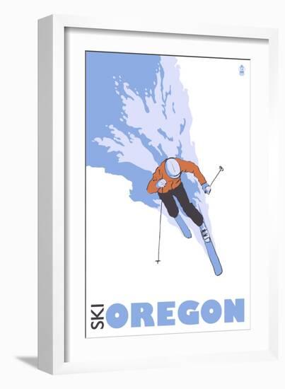 Oregon, Skier Stylized-Lantern Press-Framed Art Print