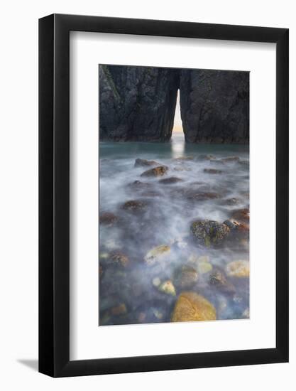 Oregon. Slow Shutter Speed, Ocean Spray over Lichen Covered Rocks at Arch, Harris Beach State Park-Judith Zimmerman-Framed Photographic Print