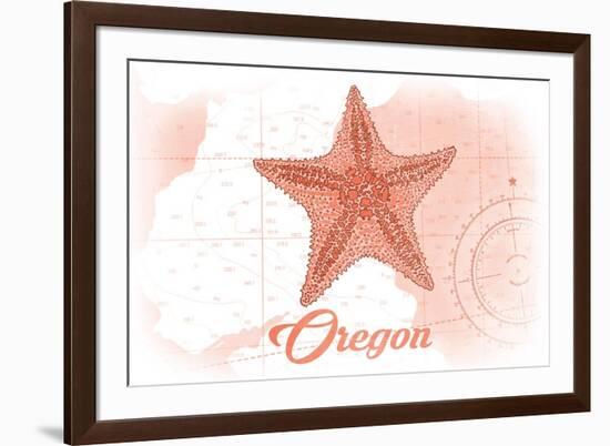 Oregon - Starfish - Coral - Coastal Icon-Lantern Press-Framed Premium Giclee Print