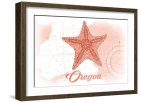 Oregon - Starfish - Coral - Coastal Icon-Lantern Press-Framed Art Print