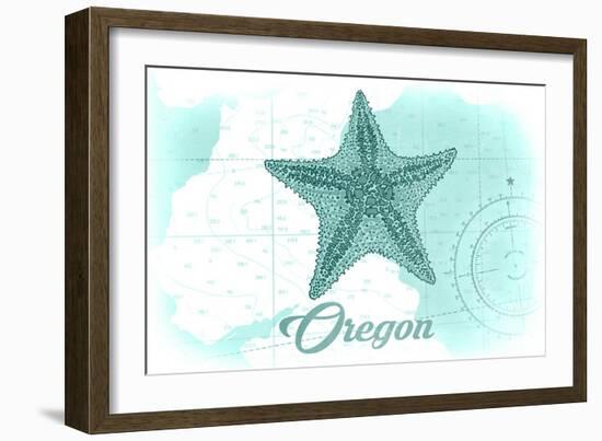 Oregon - Starfish - Teal - Coastal Icon-Lantern Press-Framed Art Print