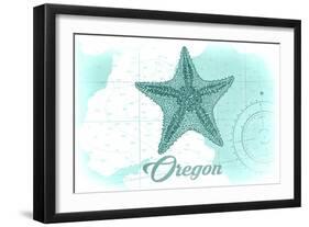 Oregon - Starfish - Teal - Coastal Icon-Lantern Press-Framed Art Print