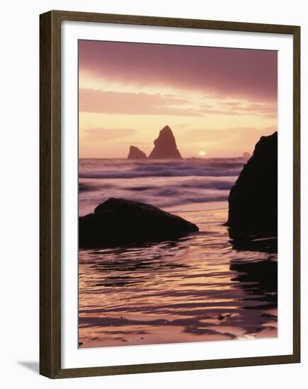 Oregon, Sunset over Sea Stacks at Meyers Creek Beach-Christopher Talbot Frank-Framed Premium Photographic Print