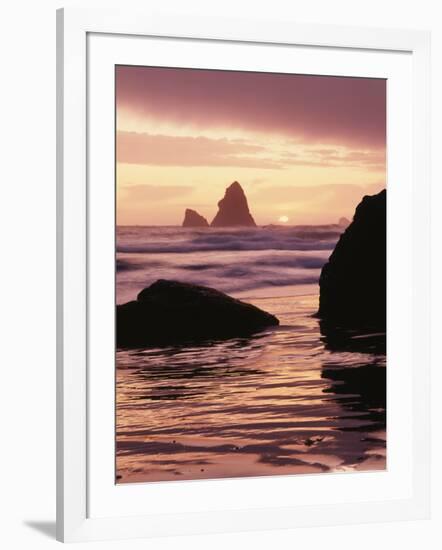 Oregon, Sunset over Sea Stacks at Meyers Creek Beach-Christopher Talbot Frank-Framed Photographic Print