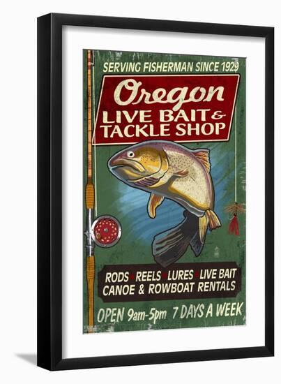 Oregon - Tackle Shop Trout Vintage Sign-Lantern Press-Framed Art Print