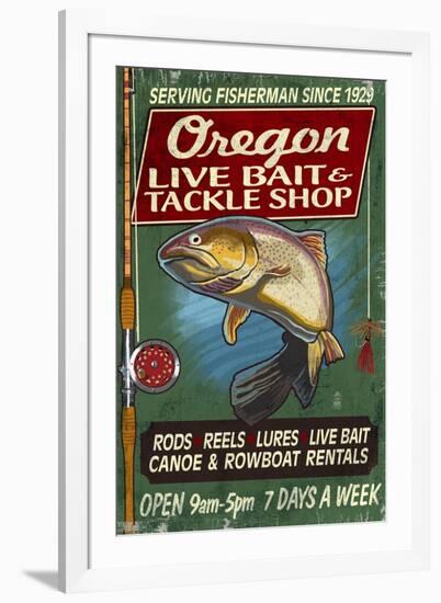 Oregon - Tackle Shop Trout Vintage Sign-Lantern Press-Framed Art Print