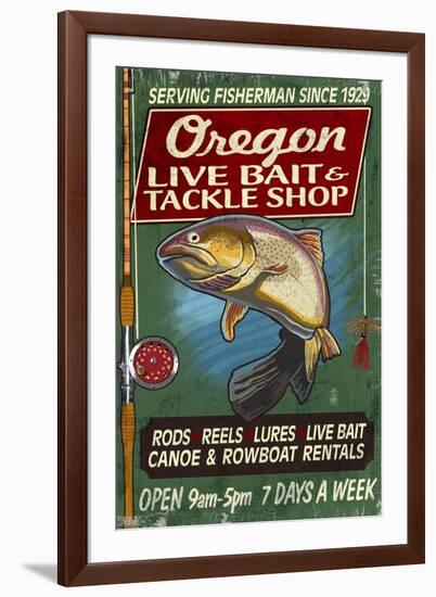 Oregon - Tackle Shop Trout Vintage Sign-Lantern Press-Framed Art Print