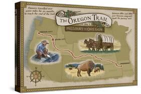 Oregon Trail Map-Lantern Press-Stretched Canvas