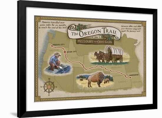 Oregon Trail Map-Lantern Press-Framed Art Print