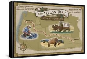 Oregon Trail Map-Lantern Press-Framed Stretched Canvas