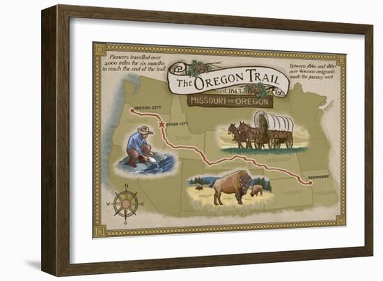 Oregon Trail Map-Lantern Press-Framed Art Print