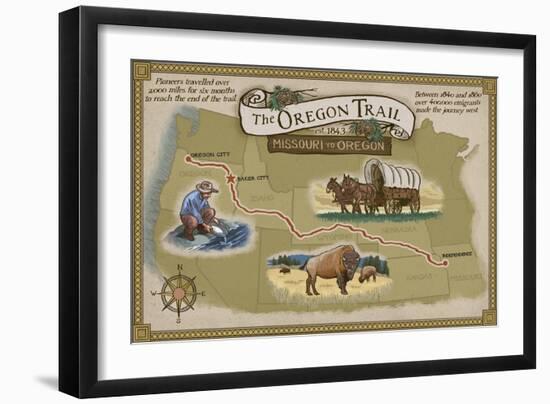 Oregon Trail Map-Lantern Press-Framed Art Print