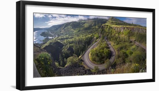 Oregon. Twisting, curving Historic Columbia River Highway (Hwy 30) below the Rowena Plateau-Gary Luhm-Framed Photographic Print
