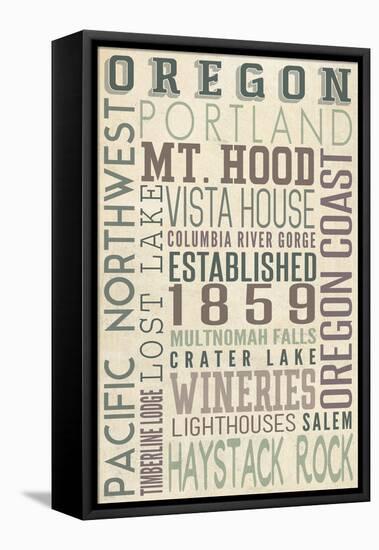 Oregon - Typography-Lantern Press-Framed Stretched Canvas