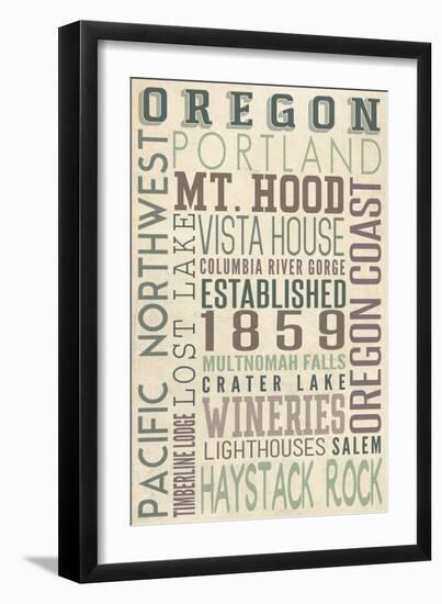 Oregon - Typography-Lantern Press-Framed Art Print