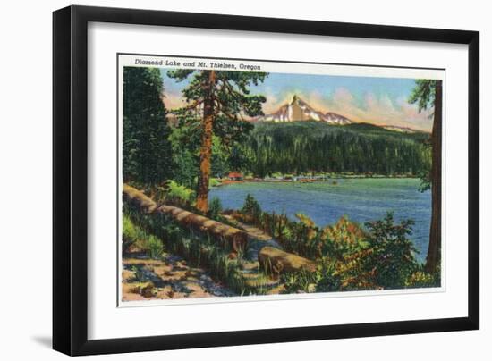 Oregon - View of Diamond Lake and Mount Thielsen, c.1940-Lantern Press-Framed Art Print