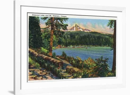 Oregon - View of Diamond Lake and Mount Thielsen, c.1940-Lantern Press-Framed Premium Giclee Print