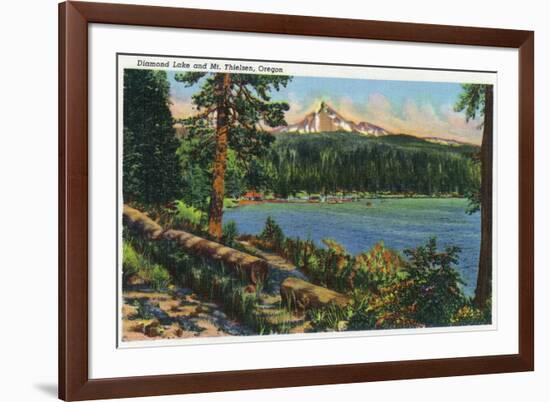 Oregon - View of Diamond Lake and Mount Thielsen, c.1940-Lantern Press-Framed Premium Giclee Print