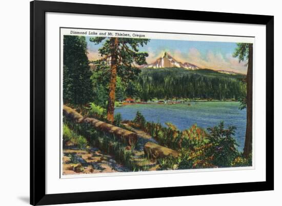 Oregon - View of Diamond Lake and Mount Thielsen, c.1940-Lantern Press-Framed Premium Giclee Print