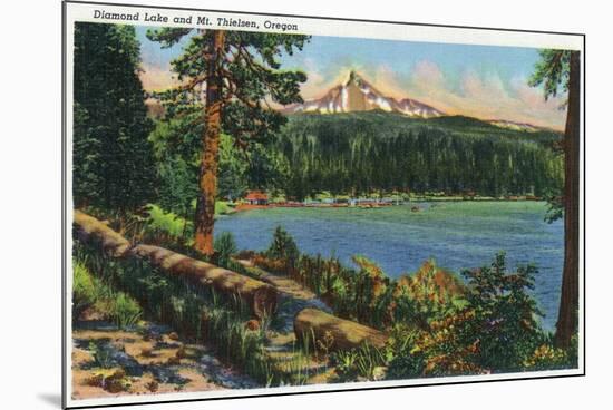 Oregon - View of Diamond Lake and Mount Thielsen, c.1940-Lantern Press-Mounted Premium Giclee Print