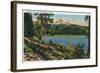 Oregon - View of Diamond Lake and Mount Thielsen, c.1940-Lantern Press-Framed Art Print