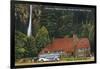 Oregon - View of Multnomah Falls Lodge, Union Pacific Stage View-Lantern Press-Framed Art Print