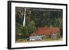 Oregon - View of Multnomah Falls Lodge, Union Pacific Stage View-Lantern Press-Framed Art Print