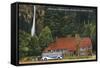 Oregon - View of Multnomah Falls Lodge, Union Pacific Stage View-Lantern Press-Framed Stretched Canvas