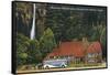 Oregon - View of Multnomah Falls Lodge, Union Pacific Stage View-Lantern Press-Framed Stretched Canvas