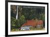 Oregon - View of Multnomah Falls Lodge, Union Pacific Stage View-Lantern Press-Framed Art Print