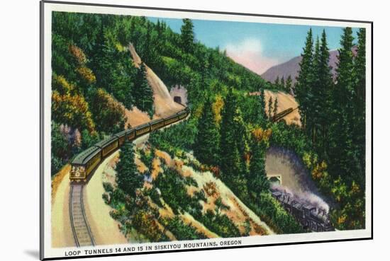 Oregon - View of No. 14 and 15 Train Tunnels in the Siskiyou Mountains, c.1936-Lantern Press-Mounted Art Print