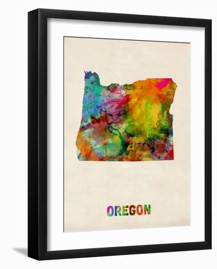 Oregon Watercolor Map-Michael Tompsett-Framed Art Print