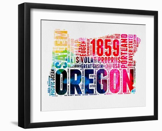 Oregon Watercolor Word Cloud-NaxArt-Framed Art Print