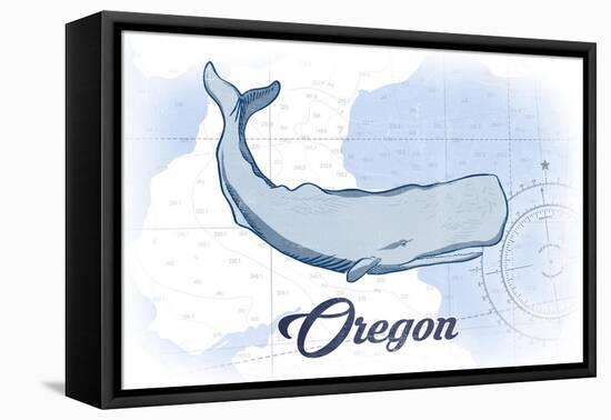 Oregon - Whale - Blue - Coastal Icon-Lantern Press-Framed Stretched Canvas