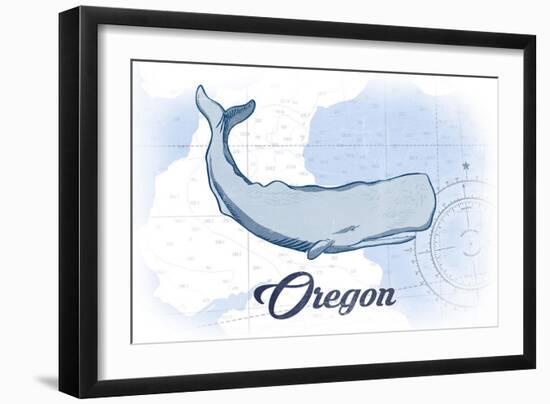 Oregon - Whale - Blue - Coastal Icon-Lantern Press-Framed Art Print