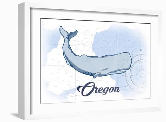 Oregon - Whale - Blue - Coastal Icon-Lantern Press-Framed Art Print