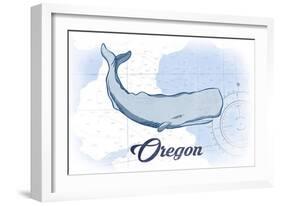 Oregon - Whale - Blue - Coastal Icon-Lantern Press-Framed Art Print