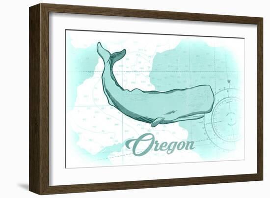 Oregon - Whale - Teal - Coastal Icon-Lantern Press-Framed Art Print