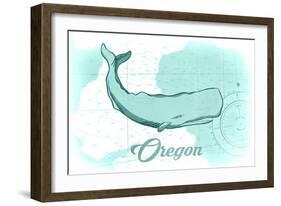 Oregon - Whale - Teal - Coastal Icon-Lantern Press-Framed Art Print