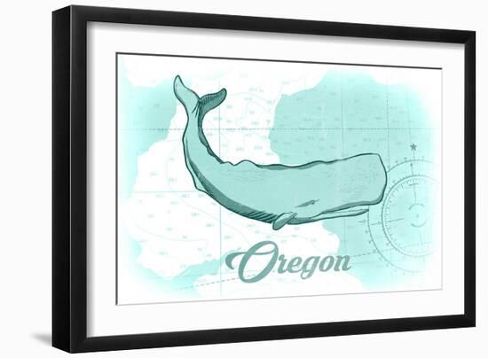 Oregon - Whale - Teal - Coastal Icon-Lantern Press-Framed Art Print