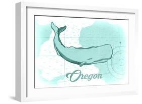 Oregon - Whale - Teal - Coastal Icon-Lantern Press-Framed Art Print