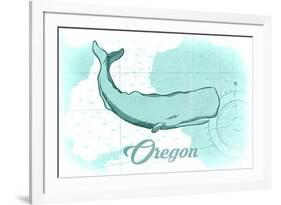Oregon - Whale - Teal - Coastal Icon-Lantern Press-Framed Premium Giclee Print
